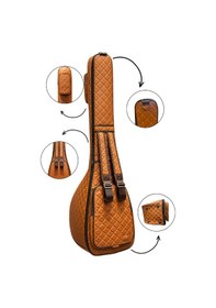 Resim Saz Kılıfı Kahverengi Suni Deri Kalın Kılıf Kahverengi Kapitoneli Kısa Sap Bağlama Kılıfı 