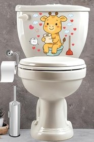 Resim Klozet Sticker Sevimli Zürafa Kalpler ve Bulutlar Temalı Banyo Tuvalet Sticker 
