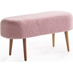 Resim Luna Peluş Çok Amaçlı Gürgen Ahşap Ayaklı Pofidik Oval Puf Pembe 