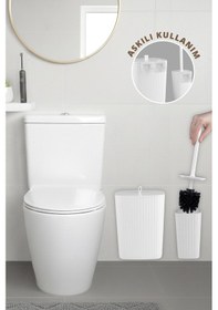Resim Okyanus Home Safir Yapışkanlı Wc Fırçalık Ve Çöp Kovası Seti Beyaz 2'li Banyo Seti Beyaz 