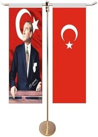Resim ZC Bayrak 10x30 Cm Masa Üstü Türk Ve Atatürk Bayrağı 