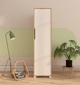 Resim Flora 1 Kapaklı 5 Raflı Gardırop Safir Meşe - Beyaz Elbise Dolabı 