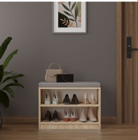 Resim Asra Trend MDF Puflu Ayakkabılık – 2 Raflı, 60 cm, Oturaklı Ayakkabı Düzenleyici, PUF02 Sonoma 