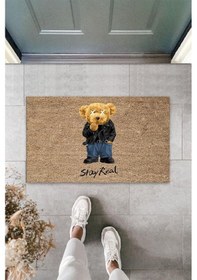 Resim Bej Kapı Önü Paspası Stay Real Ayıcık Desen K-3331 