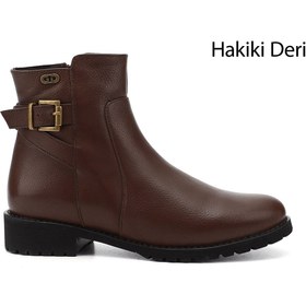 Resim GÖNDERİ(R) Kadın / Kız Kahve Floter Fermuarlı Kauçuk Taban Hakiki Deri Bot 