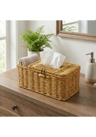 Resim Büro Ev Ofis Düzeni İçin Kapaklı Bölmeli Hasır Rattan Takı Havlu Organizer Sepeti Diğer 