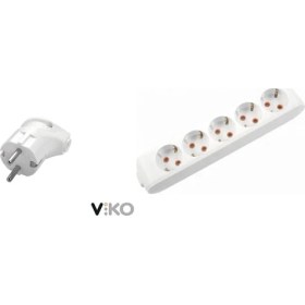 Resim Viko Monoblok Erkek Fiş ve Viko Klemensli 5li Kablosuz Grup Priz Çocuk Korumalı Askı Aparatlı Birarada 