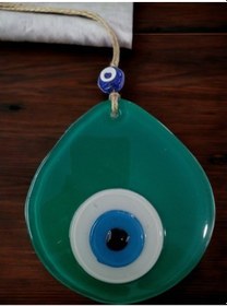 Resim Mavi Nazar Boncuklu Yeşil Renk Nazar Boncuklu Damla Desen El Yapı 