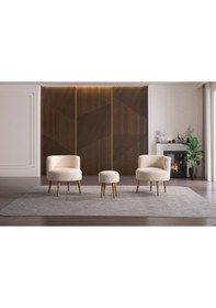 Resim Panda Çay Seti Berjer Ve Puf Takımı Salon, Balkon, Ofis 3 Lü Takım Krem Krem 