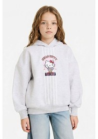 Resim Defacto Kız Çocuk Hello Kitty Oversize Geniş Kalıp Kapüşonlu Sırt Baskılı İçi Yumuşak Tüylü Sweatshirt G6354a825wngr400 Gri-gr400 