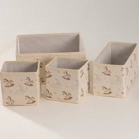Resim Tidy Kids Atlı Karınca Desenli Poplin 4'lü Çekmece İçi Organizer 6020 - Natural / 4'lü 