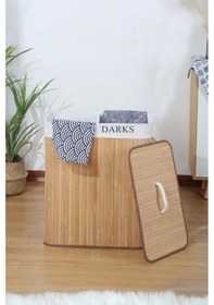 Resim Bambu Kirli Temiz Bölmeli Çamaşır Sepeti 32x52x60 Bej 
