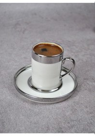 Resim 6 Kişilik 12 Parça Porselen Türk Kahve Fincan Takımı 110 Ml Sılve 