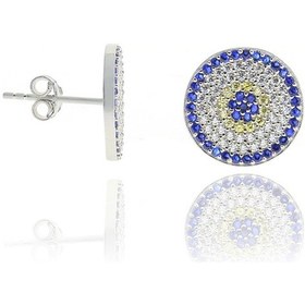 Resim Nazar Boncuğu Tasarım Safir Zirkon Taşlı Kadın Küpe M 201025053 Gümüş 