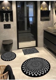 Resim Eddy - Pamuk Dokuma Taban 3 Lü Banyo Paspası 100x100-60x60-40x60 Cm 3 Lü Set Çok Renkli 