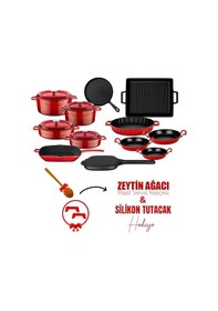Resim Lava Döküm 12x Trendy Serisi 17 Parça Tencere & Tava Seti Kırmızı 