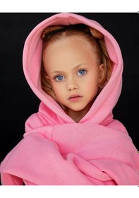 Resim Kız Çocuk Nakışlı Slogan Hashtag Oversize Alt Üst Takım Kapüşonlu 3 İplik Şardonlu Açık Pembe 