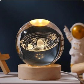 Resim Senon Güneş Sistemi Kristal Cam Küre LED Işıklı Usb Kablolu Ahşap Stantlı Gece Lambası Dekoratif Hediyelik Gezegenler 