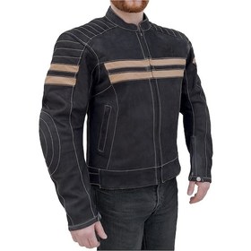Resim Retro Wax Black Korumalı Motosiklet Deri Montu 