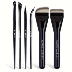 Resim MAANGE 6'lı Profesyonel Makyaj Fırça Seti - Fondöten, Eyeliner ve Kaş Fırçaları ile Yüz Maskesi Uygulayıcısı Dahil - Tüm Cilt Tipleri İçin Naylon Kıllar - Günlük Kullanım & Seyahat İçin Mükemmel, Makyaj Aksesuarları 