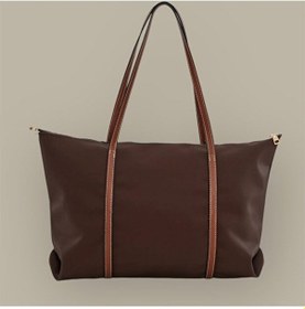 Resim Lovelystore Çift Saplı Paraşüt Kumaş Büyük Boy Shopper Çanta Üniversite Ofis Anne Bebek Omuz Çantası 47x30x15 Acı Kahverengi 