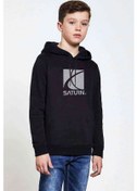 Resim Saturn Baskılı Unisex Çocuk Kapüşonlu Siyah Sweatshirt (528597148) Siyah 