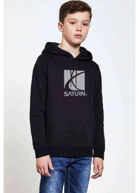 Resim Saturn Baskılı Unisex Çocuk Kapüşonlu Siyah Sweatshirt (528597148) Siyah 