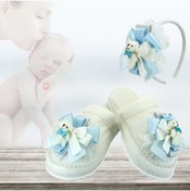 Resim Süsle Baby Party Lohusa Terlik Ve Taç Seti, Ayıcıklı Mavi 