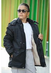 Resim Oxford Çıkarılabilir Kapüşonlu İçi Polarlı Erkek Çocuk Mont 