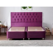 Resim Niron Yatak Violet Baza Ve Başlık Seti Çift Kişilik Sandıklı Mor Kumaş Metal Baza Ve Taşlı Kapitoneli Başlığı 