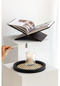 Resim Rattan Hazeran Yuvarlak Tepsi Siyah Tüm Boy 24 Cm %100 Doğal Hazeran 