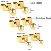 Resim Luxusteel 3 Çift Paslanmaz Çelik Top Küpe Kulak Kıkırdak Piercing Seti Açık Sarı Altın Renk 