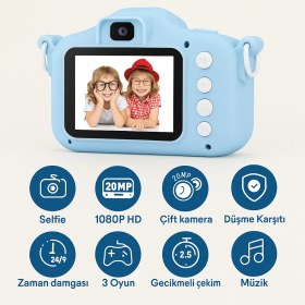 Resim Üsküdar Iletişim Mini Eğitici Çocuk Fotoğraf Makinesi Kılıflı Kamera Çocuklar Için Dijital Fotoğraf ve Oyun Makinesi 