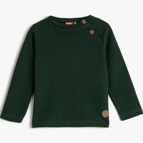 Resim Erkek Bebek Basic Sweatshirt Yakası Düğmeli Bisiklet Yaka Ribanalı Pamuklu 