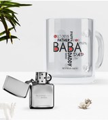 Resim Bk Gift Kişiye Özel Baba Cam Kupa Bardak Benzinli Metal Çakmak Seti-1 