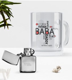 Resim Bk Gift Kişiye Özel Baba Cam Kupa Bardak Benzinli Metal Çakmak Seti-1 