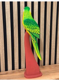 Resim El Yapımı Ahşap Papağan Heykeli Kütük Üzeri El Oyması & El Boyaması Dekor 45 Cm Özel Üretim Myk Hediye Ve Sanat 