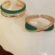 Resim 2 adet şık tatlı yeşil emaye yüzük, alaşım bayanların açık bant seti, minimalist günlük çok yönlü, ilkbahar/yaz moda aksesuarı 