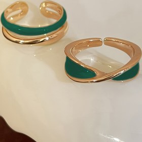 Resim 2 adet şık tatlı yeşil emaye yüzük, alaşım bayanların açık bant seti, minimalist günlük çok yönlü, ilkbahar/yaz moda aksesuarı 