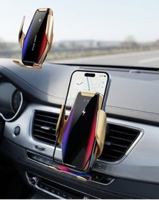 Resim Akıllı Araç İçi Telefon Tutucu Kablosuz Şarj Ve Otomatik Açılır Drnds - 24 Kapanır Sistem 