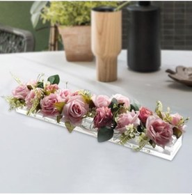 Resim Lijinxu Magideal Dikdörtgen Çiçek Vazo Şeffaf Akrilik Uzun Modern 30x10x6.5cm 12 Delik Çok Renkli 