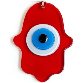 Resim Nazar Boncuklu Kırmızı Renk Fatma Ana Bereket Eli Cam Duvar Süsü Çok Renkli 