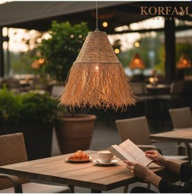 Resim Krem Hasır El Yapımı Doğal Rafya Saçaklı Bohem Avize Çok Renkli 