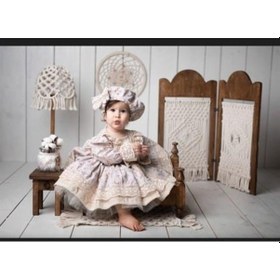 Resim H L Y Karol Tasarım Vintage Model Çiçekli Elbise - Çocuk Abiyesi - Doğum Günü Kıyafeti 0-12 Yaş İçin Uygun KREM 