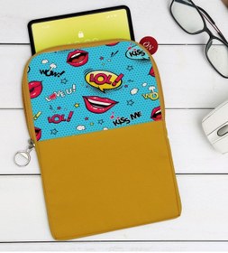 Resim Bk Gift Gift Pop Art Tasarımlı Taşınabilir Koruyucu Tablet Kılıfı & Organizer Çanta - Sarı-6 