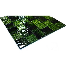Resim Mutfak Tezgah Arası ve Iç Mekan Kaplama ve Dekorasyon Uygulamalarında Tüm Yüzeyler Için, 48X48MM. Siyah-Yeşil Sim Efekti. 30X30CM. Fileli Kristal Mozaik. 