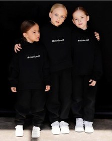 Resim Lolliboomkids Erkek Çocuk Kız Çocuk Nakışlı Slogan Hashtag Oversize Alt Üst Takım Kapüşonlu 3 İplik Şardonlu Siyah Renk Siyah 