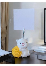 Resim Sarı Yumak Tutan Oturan Kawaii Kedi Temalı Not Tutacağı Fotoğraf Tutacak Tutucu Ofis Seti Hediyelik Sarı 