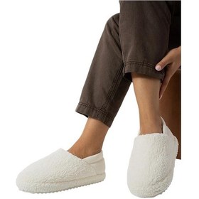 Resim Kadın Lastikli Kaymaz Taban Peluş Havlu Kumaş Ev Ayakkabısı Panduf Beyaz-beyaz Beyaz 