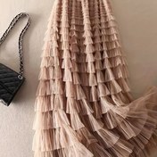 Resim 2025 Şık Katlı Tül Etek - Hafif Nefes Alabilen File ve Polyester Karışımı, Makinede Yıkanabilir Düz Renk Tasarım, İlkbahar Yaz Sonbahar İçin, Gündelikden Resmiye Kıyafetler, Kadın Modası | Parlak Kumaş Yüzey 